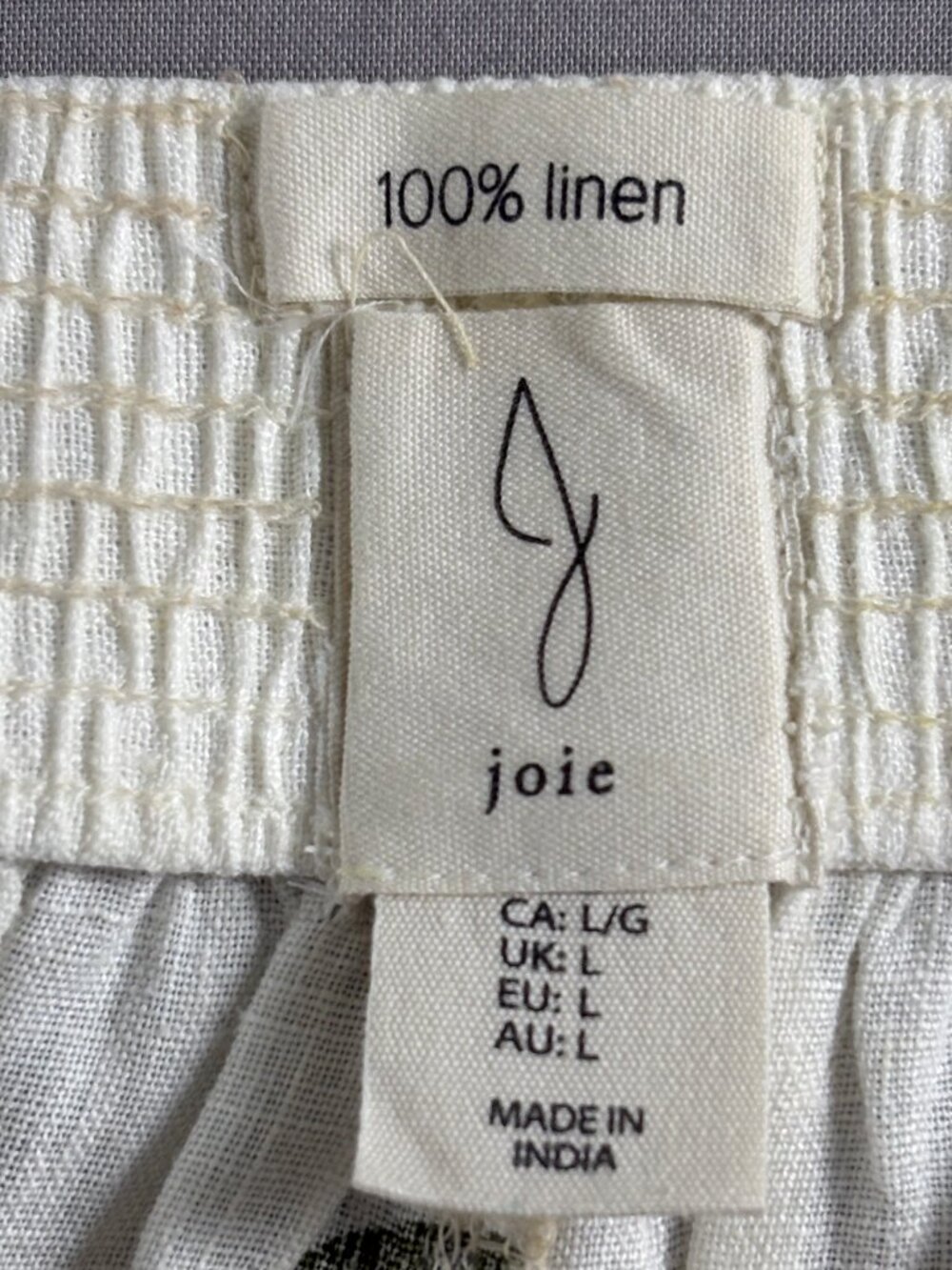 Joie 100% Linen Floral Wide Leg Pants L White Pull On Beach Resort Boho - Picture 6 of 10
